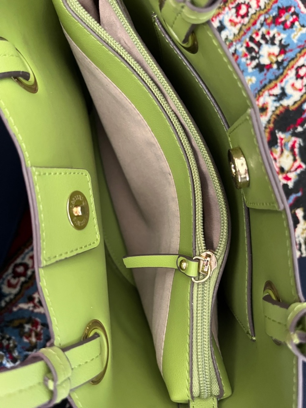 Nanette Lepore Lime Green Leather Tote with Crossbody Strap - Picture 3 of 4